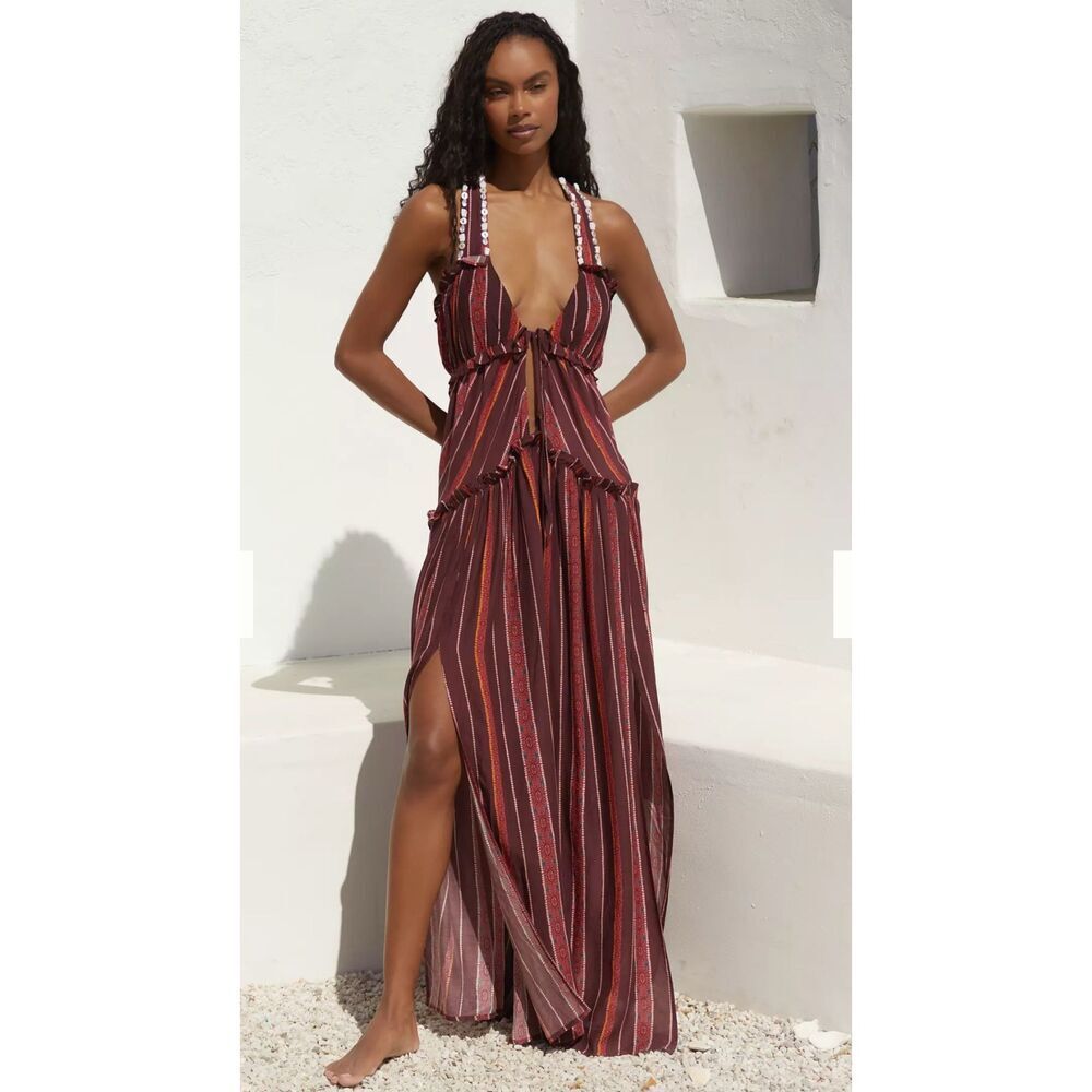 Anthropologie Embellished v neck boho maxi dress S